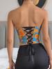 European & American Retro Jacquard Lace-Up Corset: Women's Slimming Vest with Colorful Fishbone Design