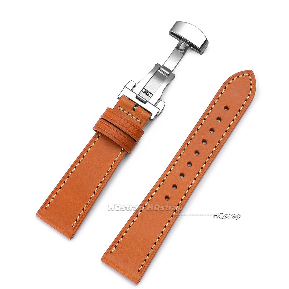 Smooth Calfskin Leather Watch Band 20mm 22mm Straps Stainless Steel Butterfly Buckle Leather Bracelet Black Brown Wristband Belt
