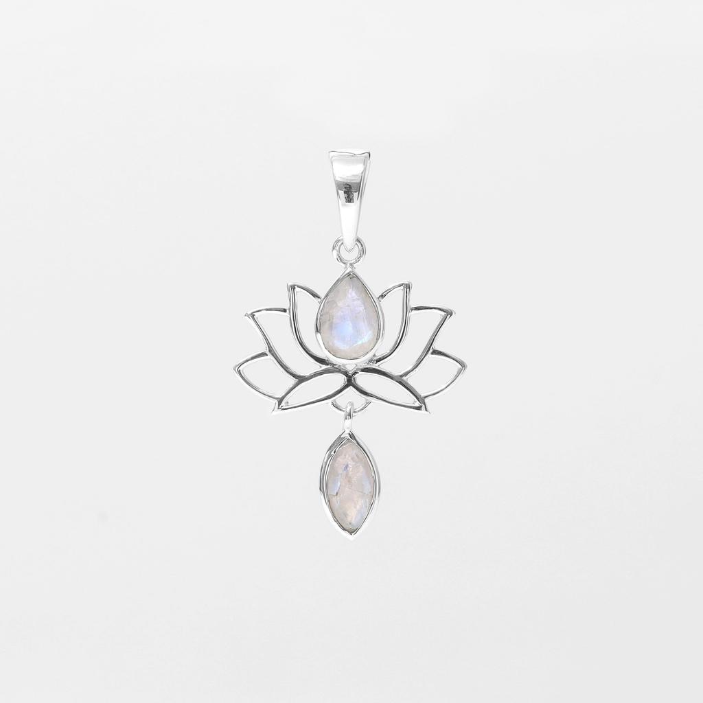 Garnet Lotus Pendant: 925 Sterling Silver Flower Charm