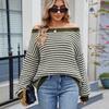 Elegant European One-Shoulder Striped Knit Sweater for Women