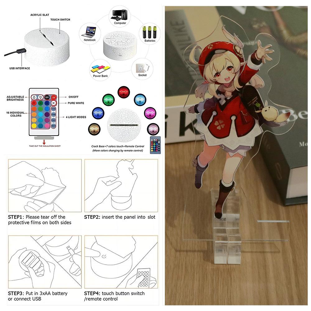 Genshin Impact 3D Lamp LED Night Light Anime Figures Zhongli Raiden Shogun Remote RGB Dream Colors Kids Bedroom Home Decor Gifts