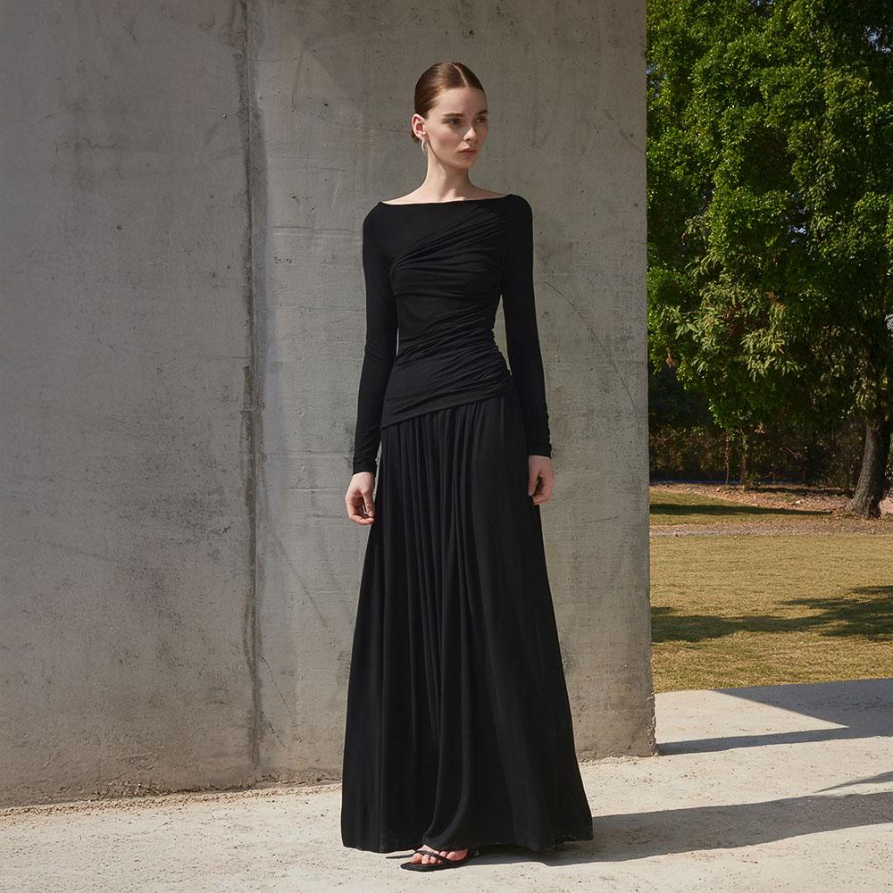 Waiwaiaiem Yy_Pleated Temperament Slim Skirt_Black