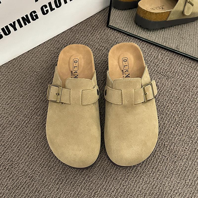 Frosted leather retro bag soft sole women's shoes round head shoes summer one pedal pregnant mother non-slip slipper head