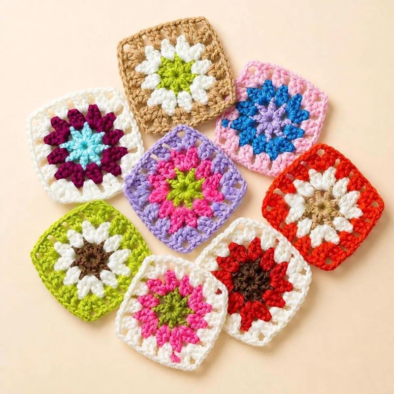 10 Pcs Handmade Crochet Colorful 3D Floral Petal Appliques Premium Cotton For Diy Bags Clothes Crafts