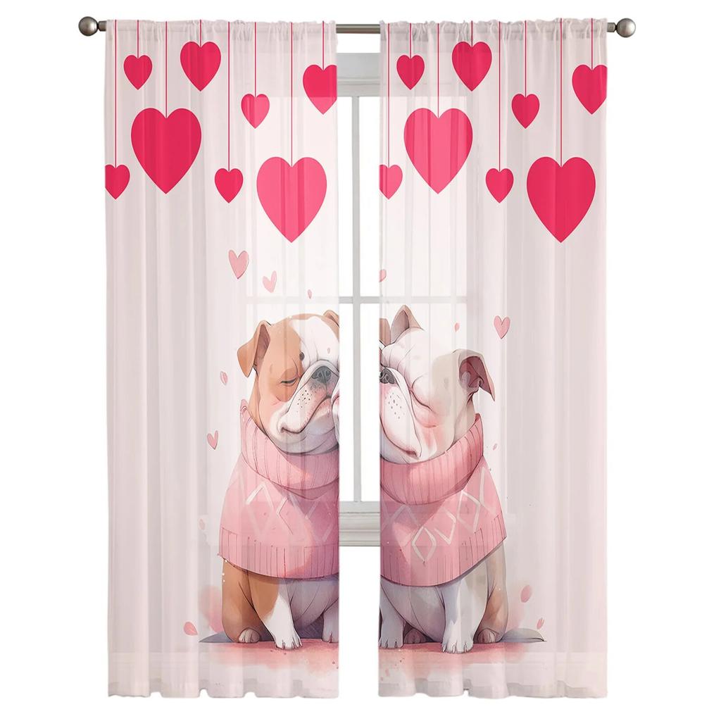 Valentine Love Dog Tüllvorhänge für Wohnzimmer, durchsichtiger Vorhang für Schlafzimmer, Küche, Jalousien, Voile-Vorhänge