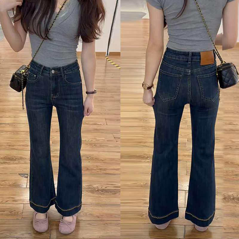 Women s Petite Plus Size Dark Blue High-Waisted Micro-Flare Jeans, Winter 2026 Slimming Body-Shaping Cropped Pants 2XL темно-синий