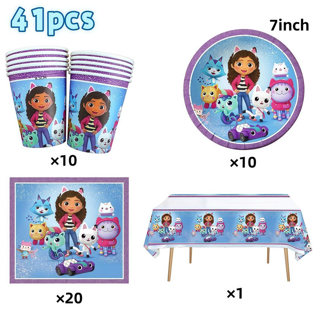 Gabby Dollhouse Birthday Decoration Gabby Disposable Dishes For Parties Girls Boys Favors Baby Shower Supplies Child Party Decor