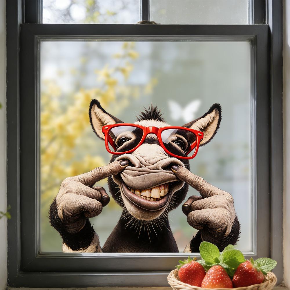Static Cling Funny Animal Window Stickers Removable Transparent for Office Shop Glass Decor