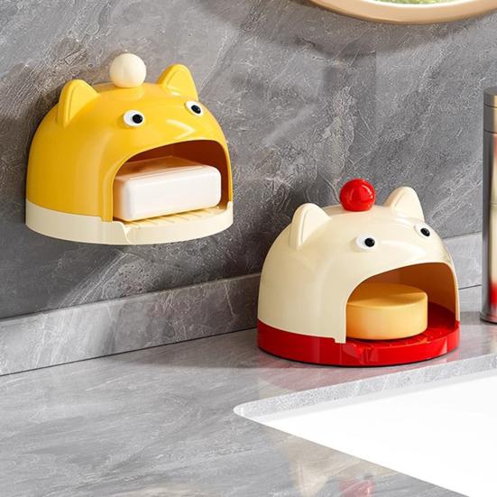 Soap Dish Cartoon Animal Design Soap Holder Drain Rack No Drill Wall Mount Bathroom Organizer Accessible Soap Container