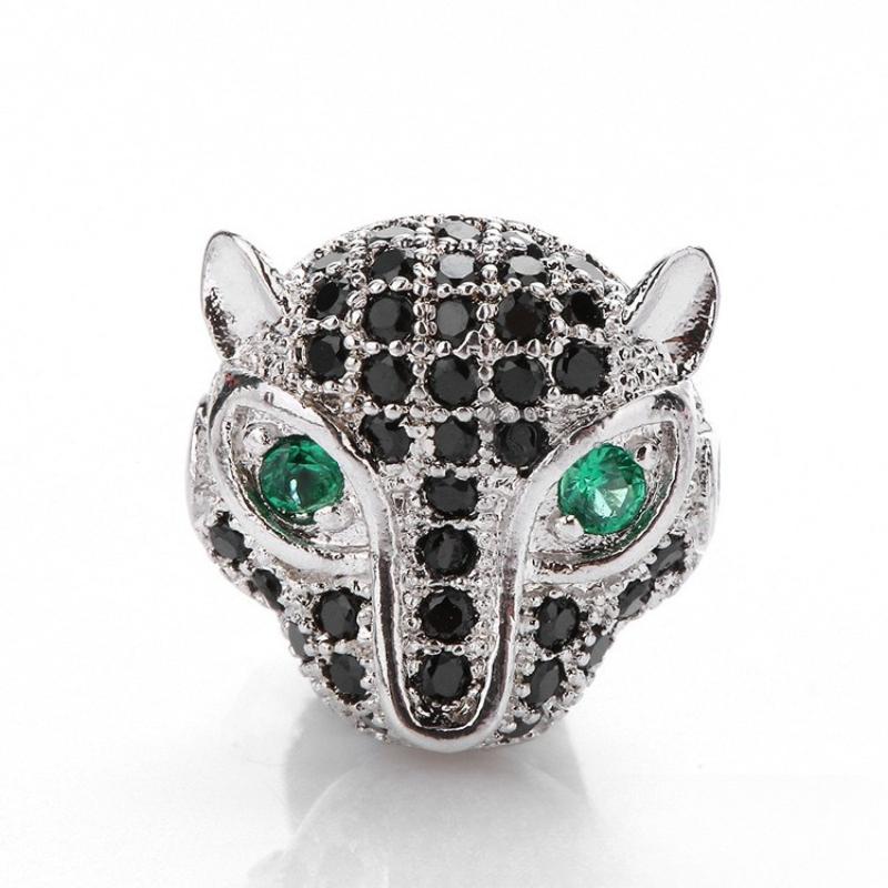 10 Pcs/lot Leopard Head Micro Inlaid Zircon Accessories Bracelet Hand String DIY Beads for Jewelry Making Supplies Wholesale