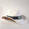 Sombrero de paja estilo western para hombre con hebilla decorativa turquesa sombrero de sol de ala ancha sombrero de vaquero de playa de verano para mujer
