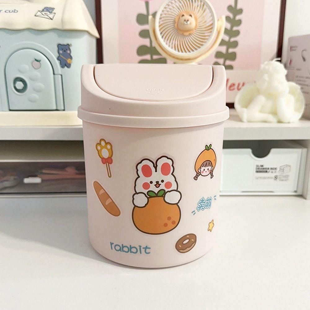 1Pcs with Cover Sticker Trash Can Storage Box Garbage Can Durable Mini Desktop Bin