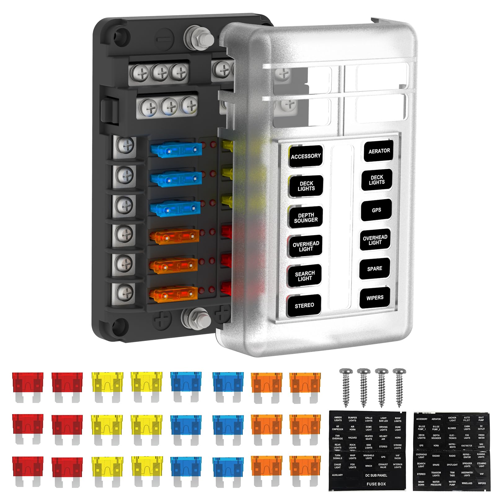 

12 Way Fuse Block /24V ATO/ATC Fuse Block with 24 Fuse LED Indicator for Car, Boat, RV, Truck