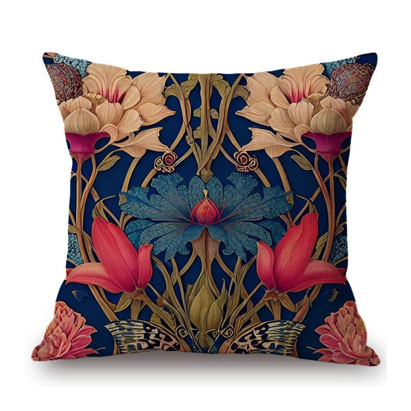 Hand Drawn Morris Pattern Motif Flower Plant Ivy Designs Home Decorative Sofa Throw Pillow Case Cotton Linen Cushion Cover