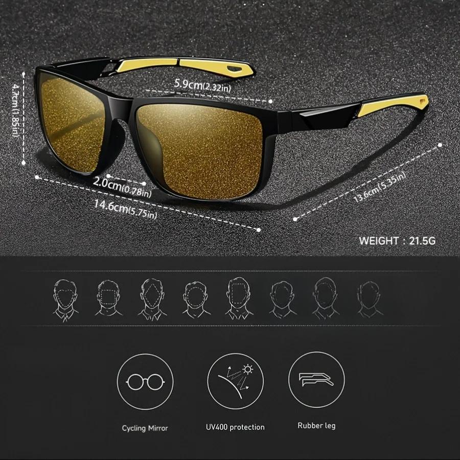Square Yellow Night Vision Anti-Glare Goggles for Men Women Driving Fishing Beach Sunglasses Protection Polycarbonate Glasses