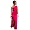 Split Satin Dress2025 Fashion Summer Elegant Sexy Silm Diagonal Shoulder Split Satin Dress