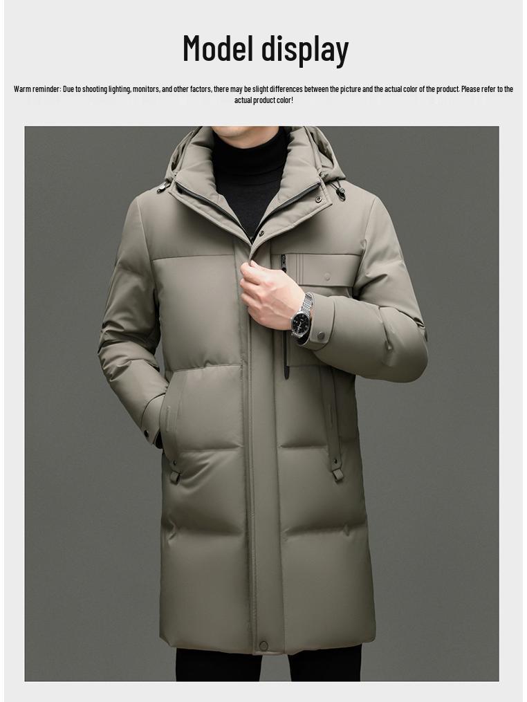 Men's Casual 90% White Duck Down Hooded Jacket - 2025 Winter Middle-aged Business Outerwear