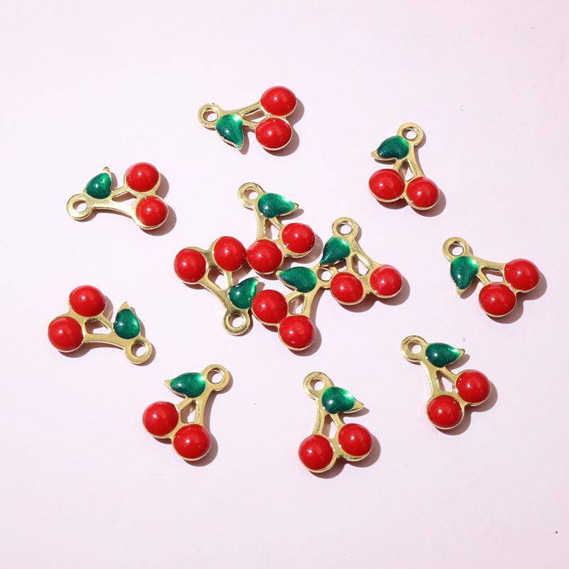 20pcs 10x7mm Stainless Steel Enamel Cherry Cherries Charms Pendant Stainless Steel DIY Jewelry Making Accessories Findings