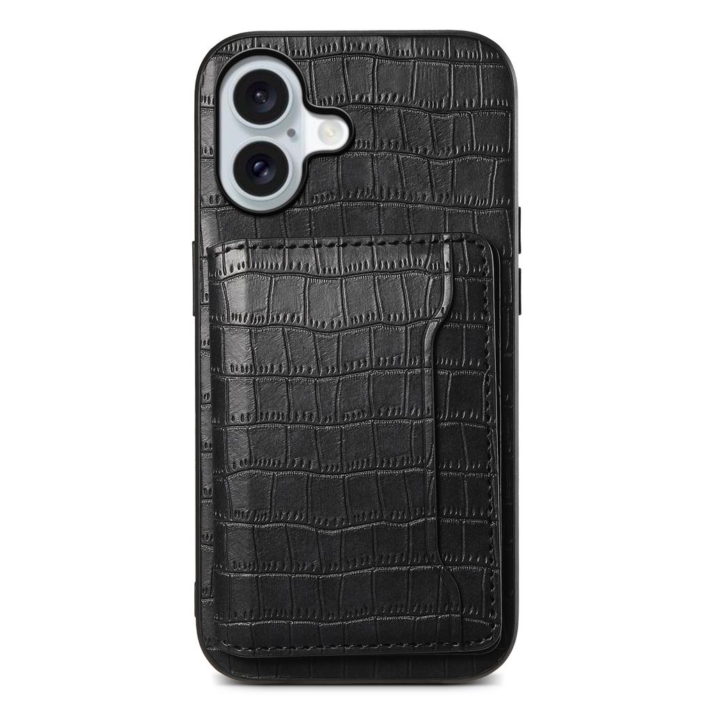 For iPhone 17 Case Card Holder Kickstand Crocodile Texture Leather Back Phone Cover