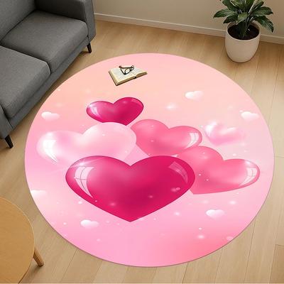 1pc Love Hearts Round Chair Mat Office Area Rug - Non-Slip, Floor Mat for Office, Bedroom, and Indoor Decor P127131