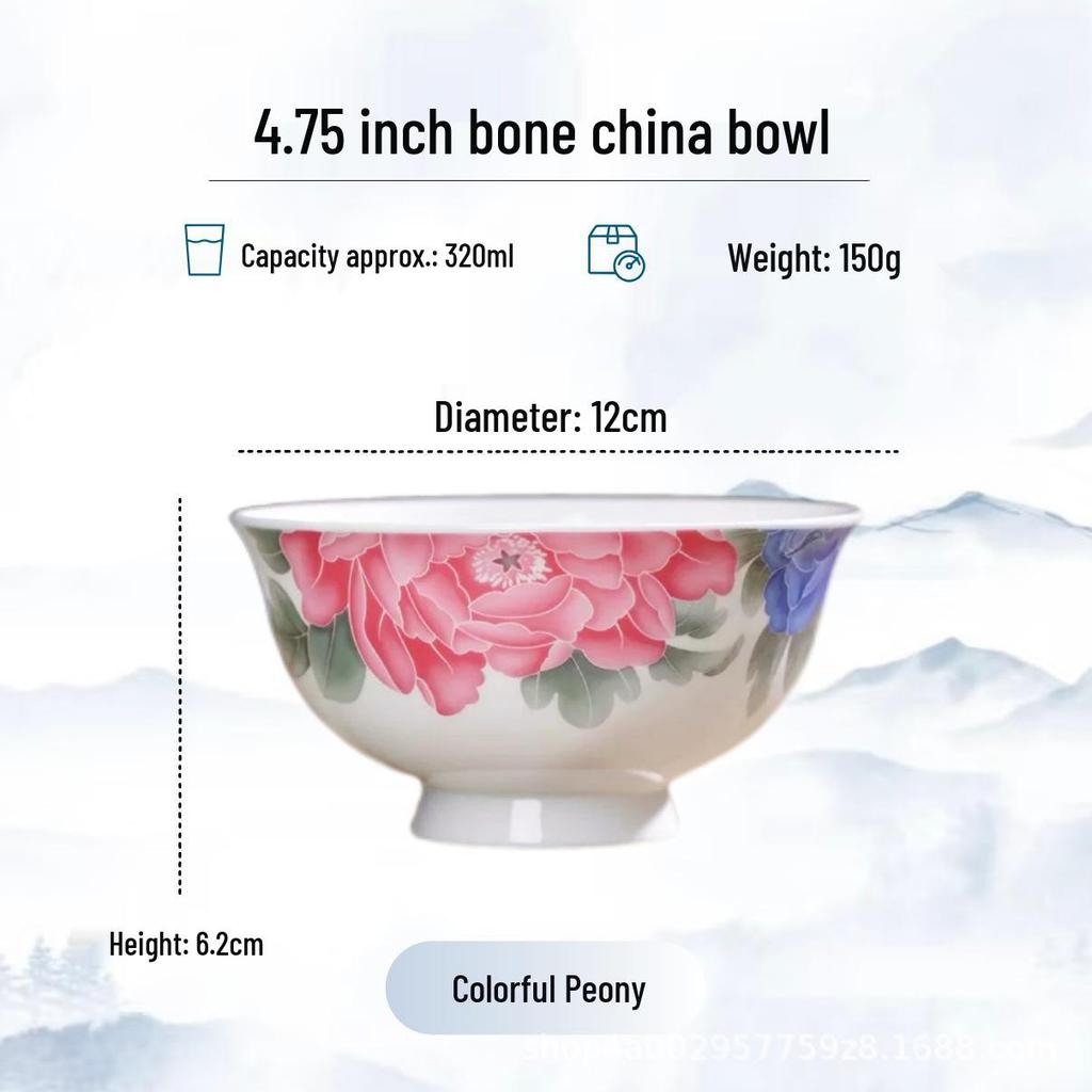 Blue and White High-Foot Bone China Noodle Bowl - Chinese-Style, Anti-Scald, Customizable for Birthdays