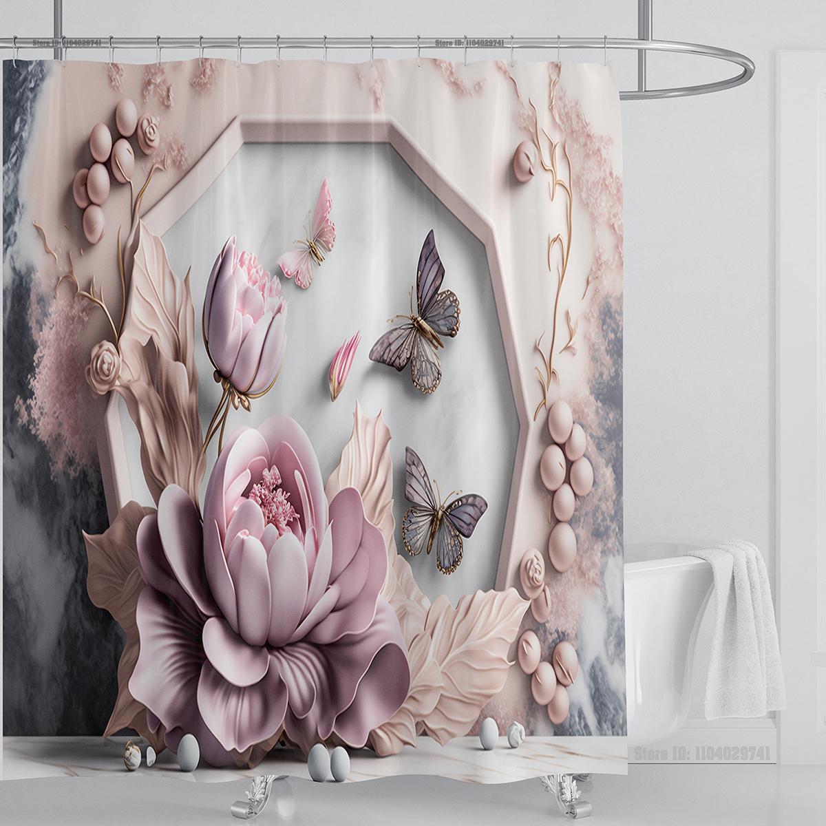 

3D друк Розкішна Діамантова Квітка в Китайському Стилі Шторка для Душу Поліестерова Тканина Шторки для Ванної Висока Якість З Гачками Килимок для Ванної W180xH180cm