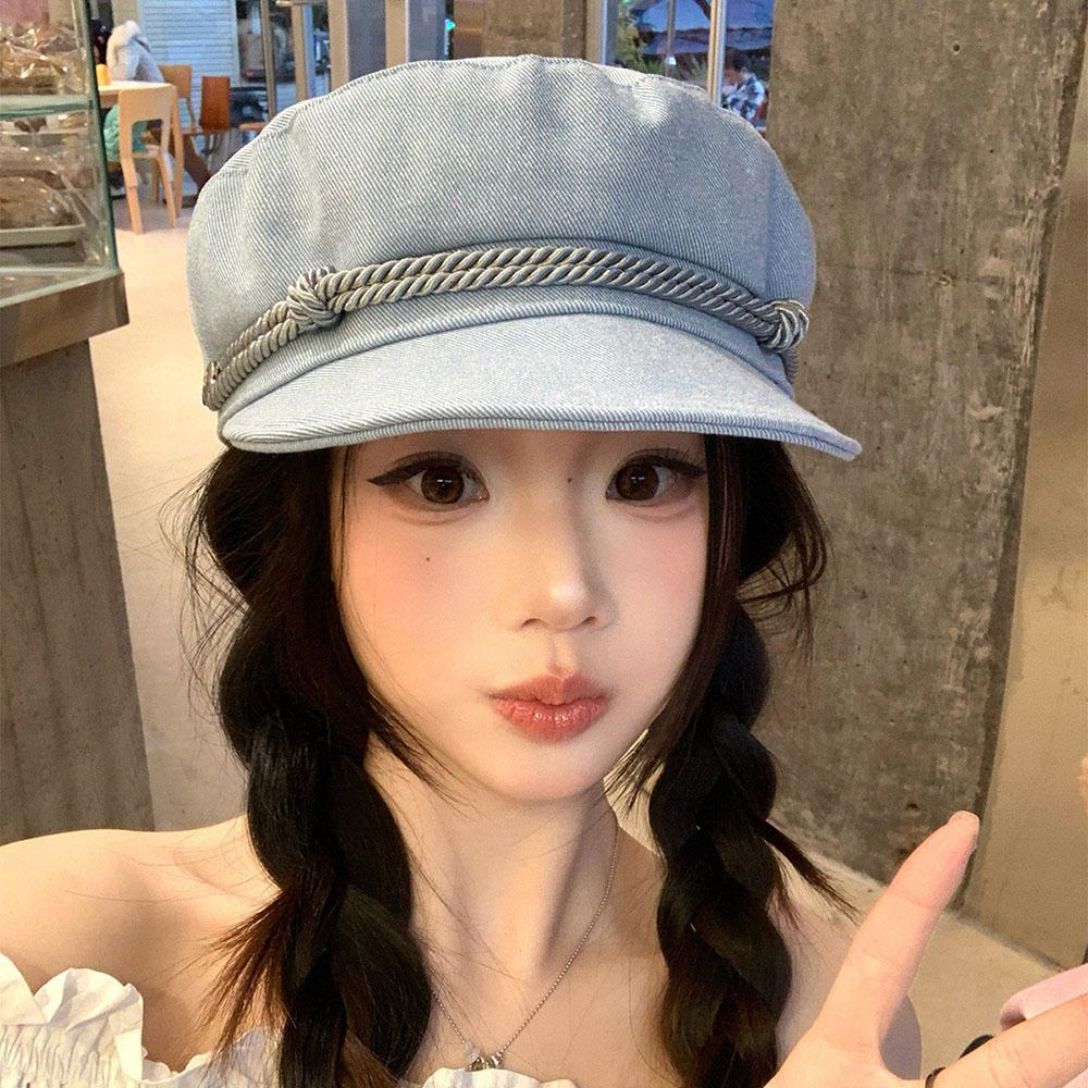Japanese Retro Denim Cloud Berets Cap Solid Color Simple Women's Artist Hat Elegant Octagonal Hat Casual Versatile Newsboy Hat