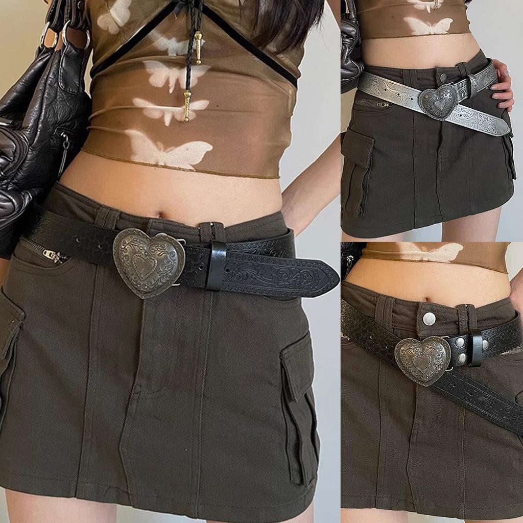 Western PU Belt for Women with Embossing Pattern Wide Cowgirls Belt for Jeans Pants Girl 2000s Belt Decorative Waistband