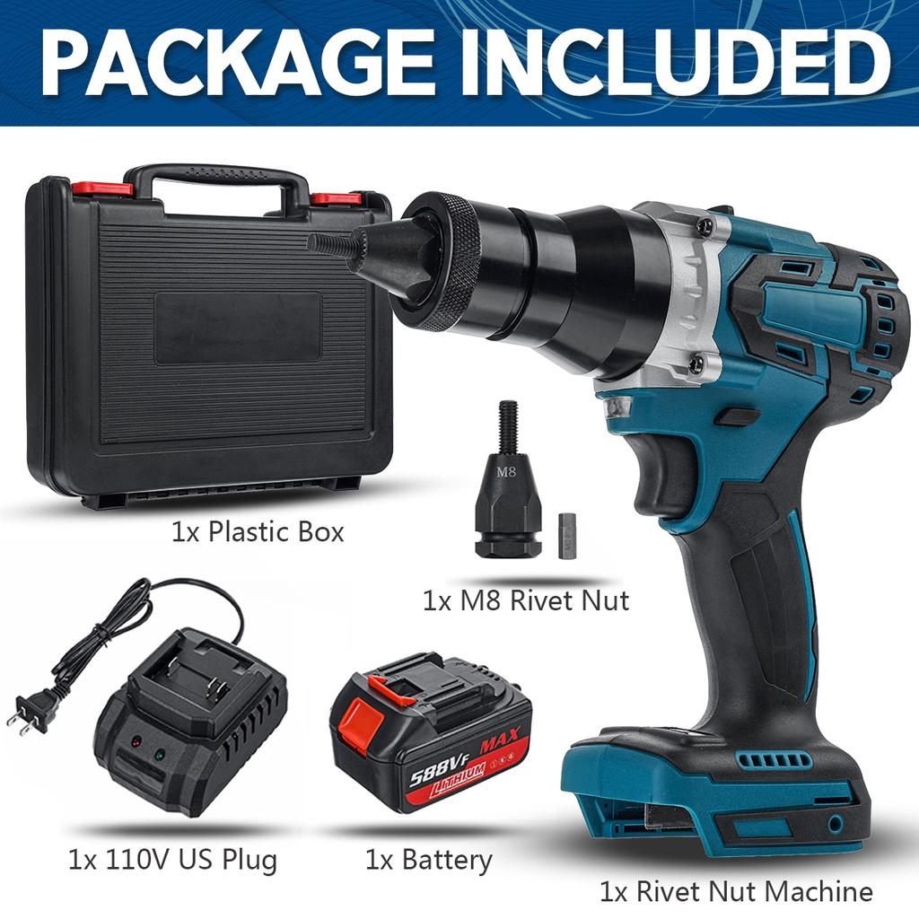 2 Gears M3-M12 Cordless Rivet Nut Guns 588VF Electric Rivet Gun Drill Insert Automatic Riveting Tool For 588VF Battery