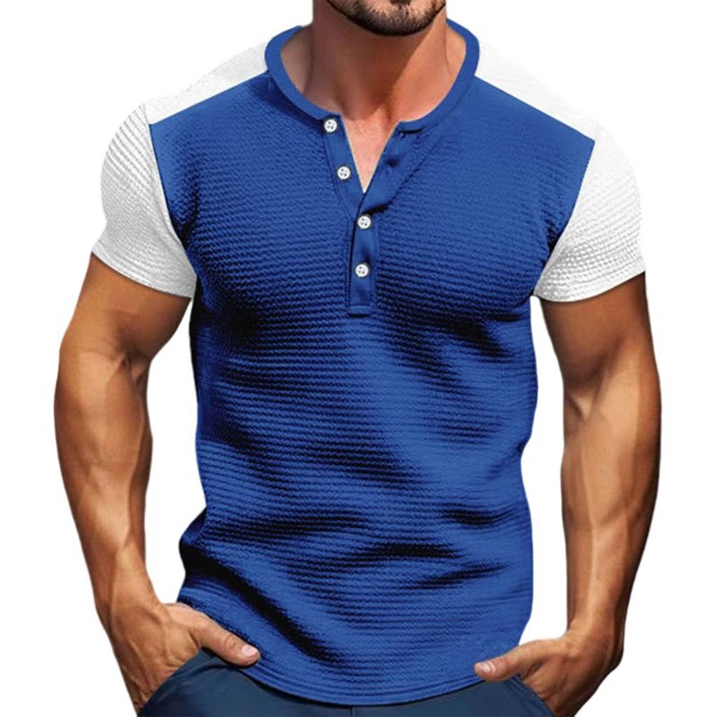 Men's Solid-color Classic Lapel Short-sleeved Sporty Casual Shirt Top