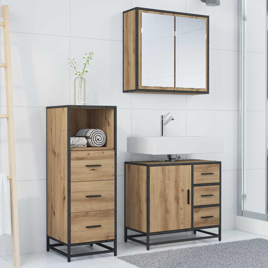 Bathroom Furniture Set with Shelf 3 Pcs Artisan Oak Wood Based Material