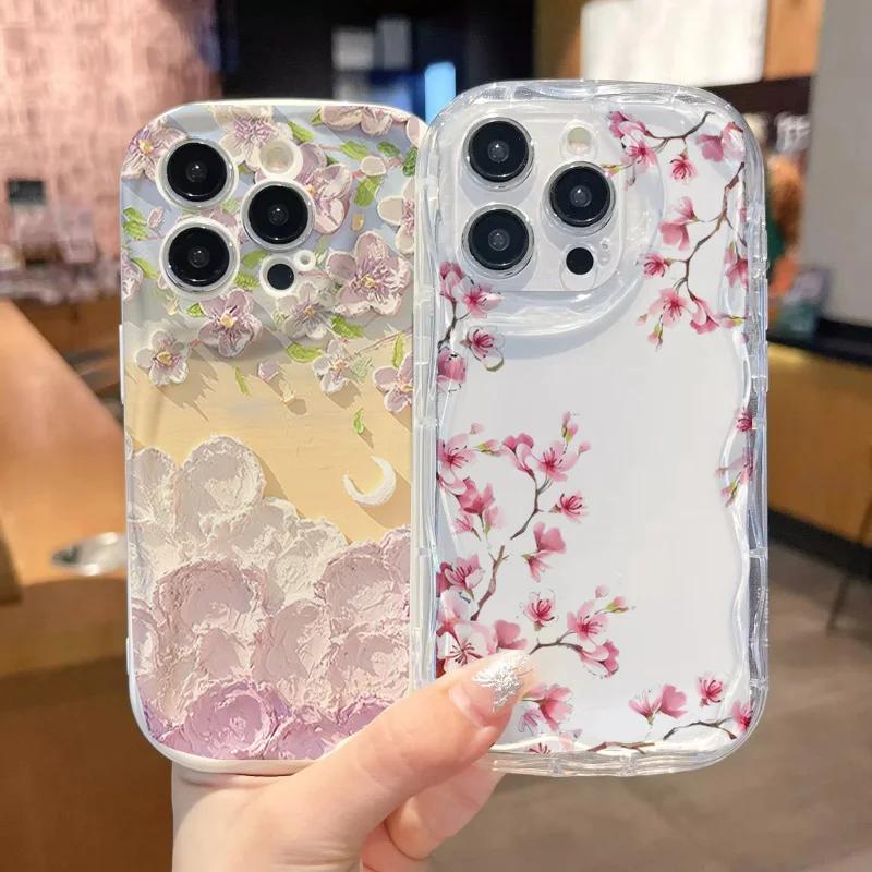 Case For Realme C53 C55 C67 C63 C65 C35 C33 C21Y C25Y C51 8 5G 10 13 11 12 Pro Plus GT 6 Note 60 Cover Flower Cream Wavy Edge