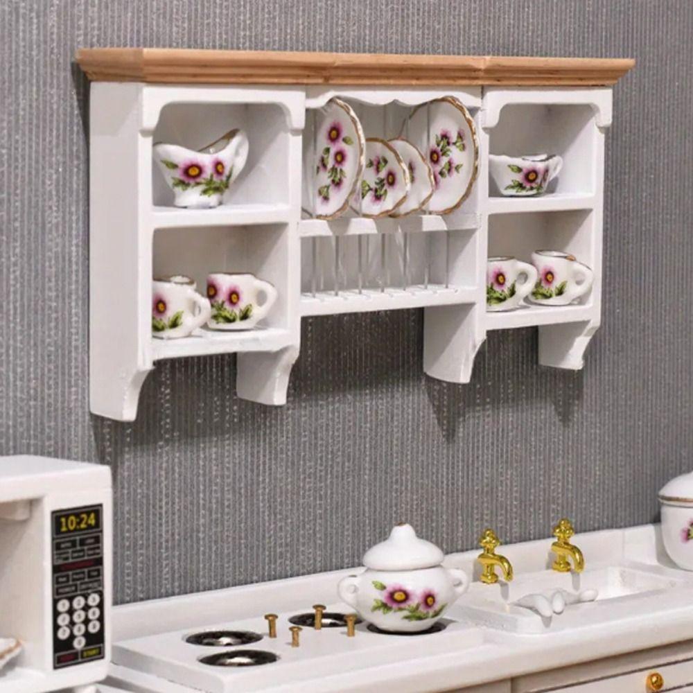 Mini Wall Hanging Cabinet Wooden Display Shelves 1:12 Dollhouse Storage Cabinet  Kids Toys