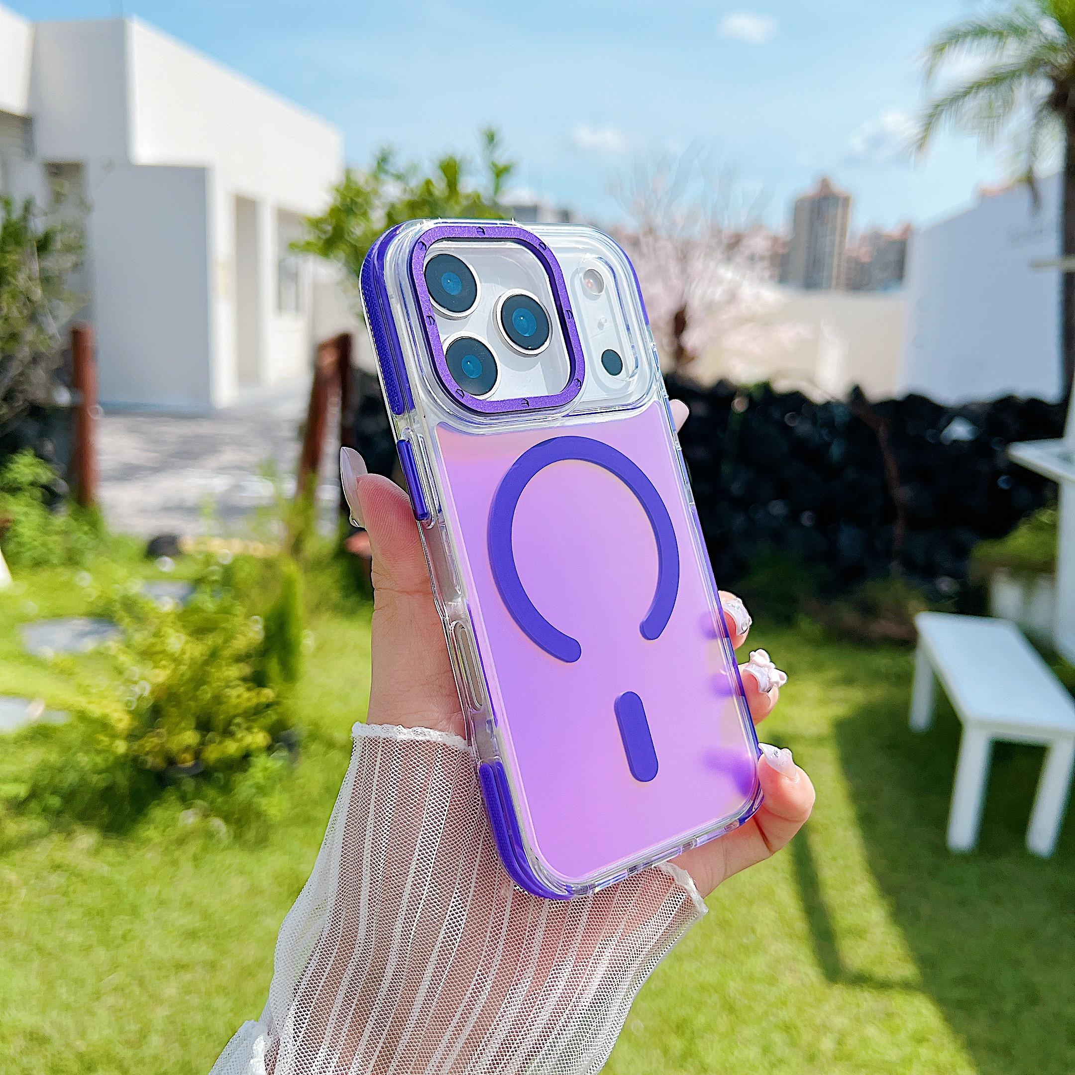 

Трендовый противоскользящий чехол для iPhone 17 Air 16e 16 Pro Max 15 14 Plus 13 12 Магнитная крышка Нано-покрытие Антиокисление Градиентный цвет iPhone 15 Pro Max фиолетовый