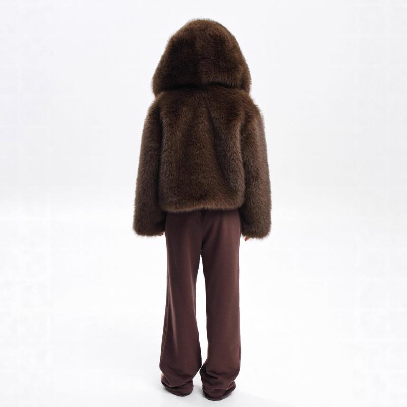 Women Thickened Hooded Brown Faux Fox Fur Winter Warm Coat