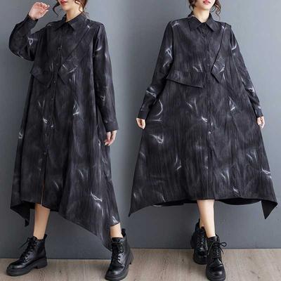 New Loose Thin Literary Printing Irregular Splicing Mid-length Casual Dresses