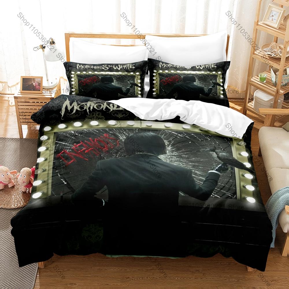 Spookachtige Zombie Schedel Grafisch M-Motionless In White Metalcore Beddengoed Set Dekbedovertrek Met 2 Kussenslopen Tiener Gotische Slaapkamer Decor