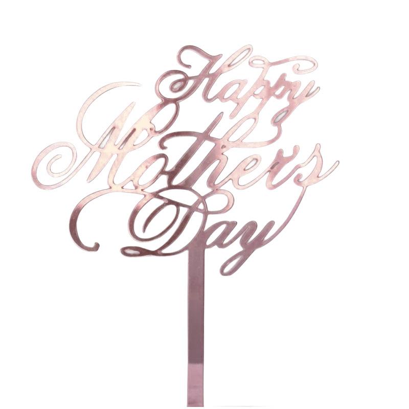 10PCS Happy Mother's Day Acrylic Cake Toppers Art Fonts Design Gold Rosegold Love Heart Cupcake Toppers Flag Party Decoration