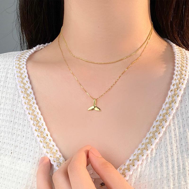 Exquisite Fishtail Double Layer Necklace for Female Minority Design Sense Summer Ocean New Versatile Neckchain