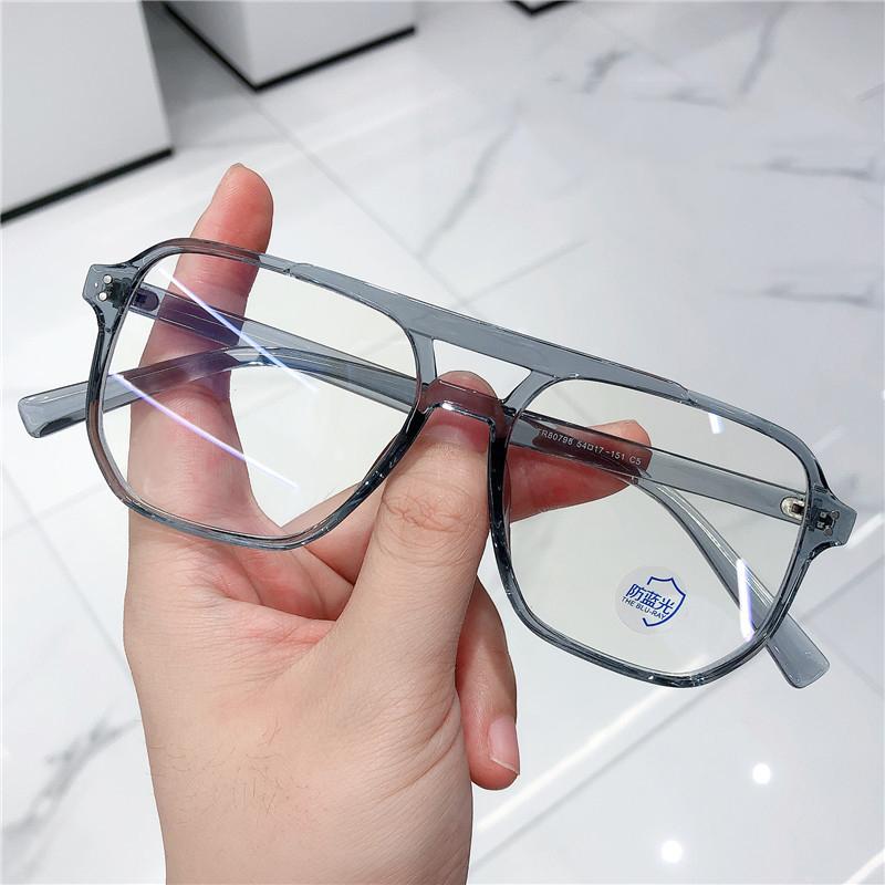 Trendy Office Square Anti Blue Light Reading Glasses Women Tea Irregular Frame Double Bridge Optical Prescription Eyewear