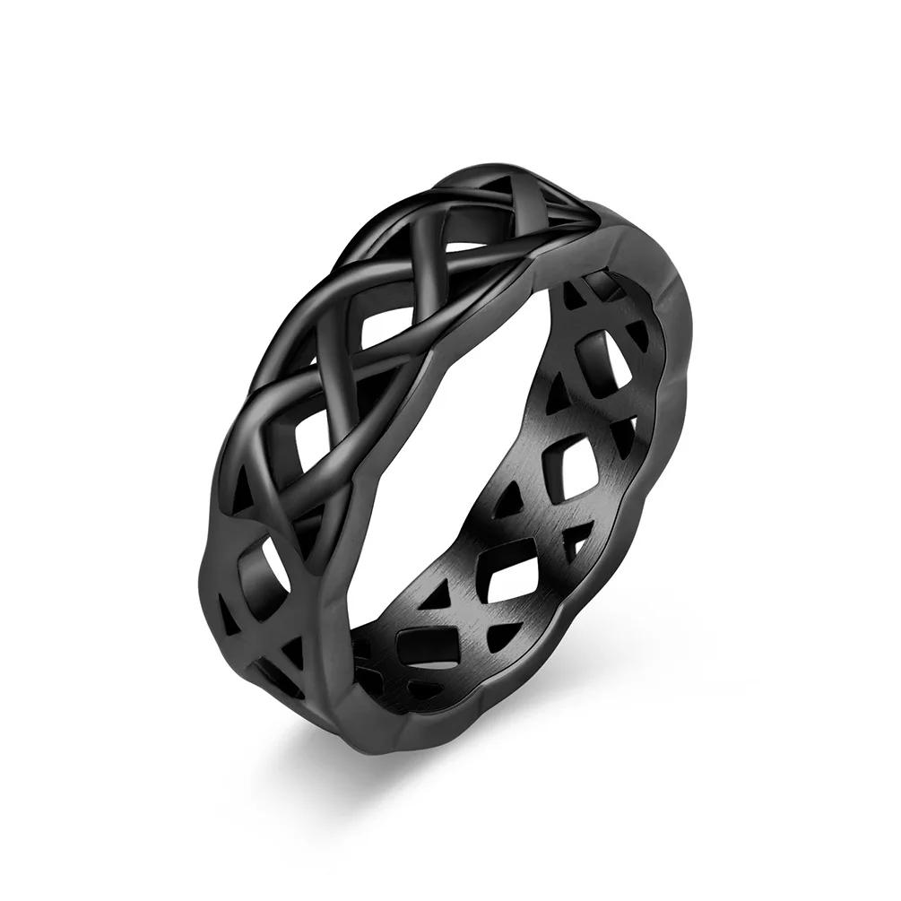 Cool Celtic Eternal Weave Ring Stainless Steel Titanium Twined Hollow Out Black Gold Plated for Men Women
