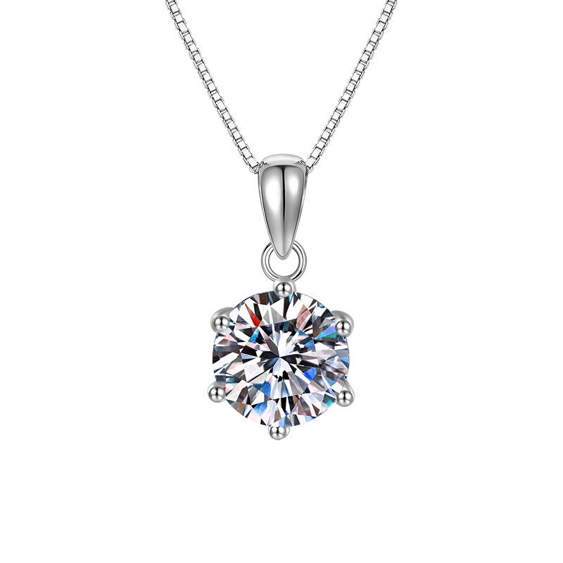 S925 Sterling Silver Necklace Classic Simple Necklace Moissanite Six Claw Pendant Collarbone Chain 2026