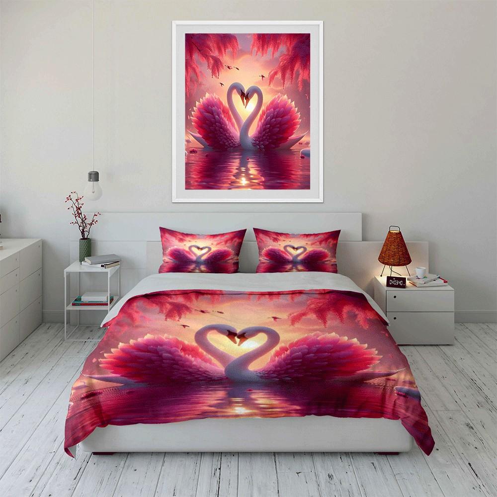"Romantic Swan Theme Decor Set" Exquisite three-piece bedding set gift for kids and adults