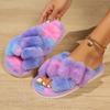 Fashion Fashion Women's Shoes Cross Strap Fluffy Slippers Women Winter Home Peep Toe Plush Fur Slippers Woman Flat Heel Keep Warm Shoes