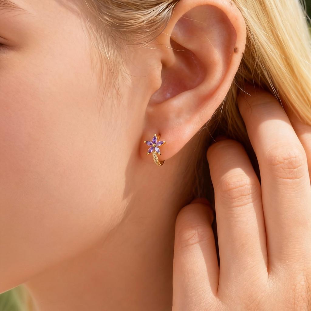 Vnox Sweet Exquisite Crystal Zirconia Flower Earrings For Women, Gold Color Elegant Zirconia Earrings, Wedding Jewelry Gift