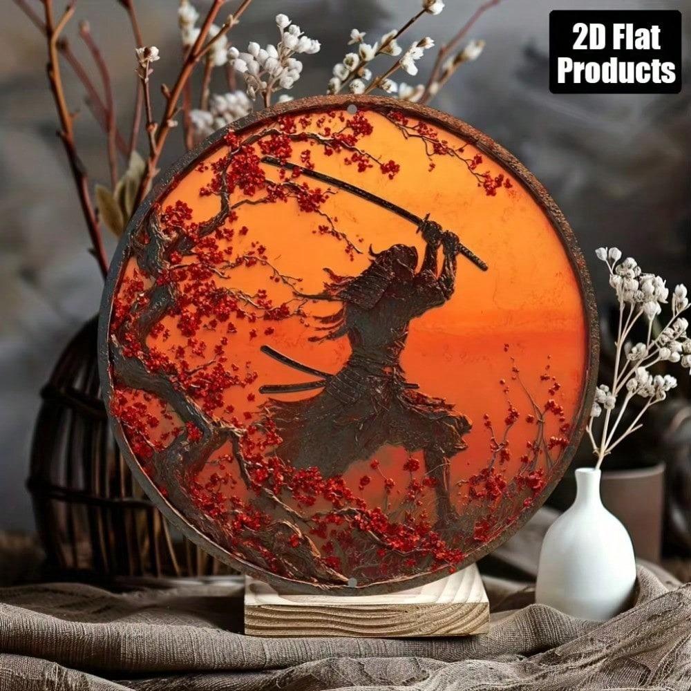 Vintage Japanese Samurai Round Metal Wall Art Rustic Sign For Home Bar Cafe Office Decor Fall Halloween Christmas Gift