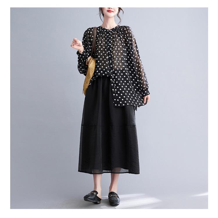 Bequemes Chiffon-Shirt mit Punkten für Damen im Frühsommer, Langarmshirt, modische Damenbekleidung