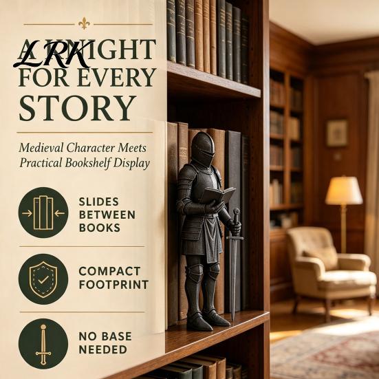 Office Desk Medieval Decoration Knight Bookshelf Decor, Armored Bookend Statue, Gothic Library Shelf Decoration, Detailed Armor Figurine Castle Theme