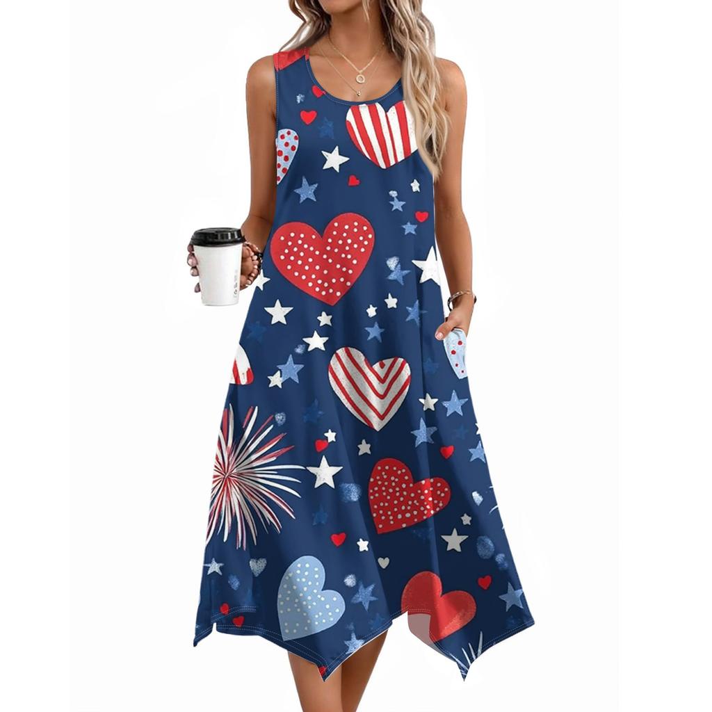 Dámské ležérní šaty na léto Tílkové šaty Volné plážové šaty s kapsami Rozšířené midi letní šaty