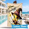 Custom Name Good Night Yellow Bird Heart In Space Adventure Microfiber Beach Towel, Lightweight for Summer Travel, Swimming Pool Fan Gift